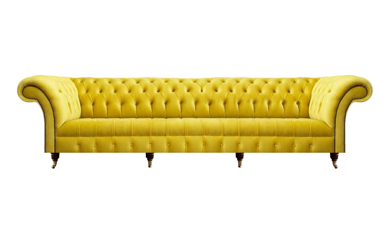 Moderne Gelbe Chesterfield Couch Wohnzimmer Textil Viersitzer Edle Möbel