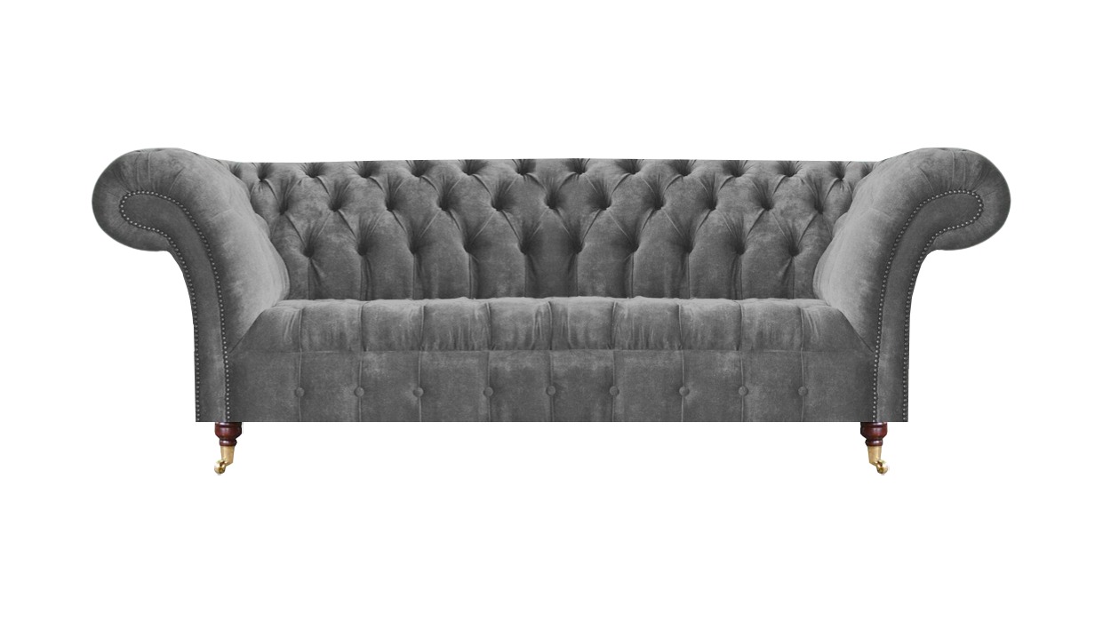 Graue Wohnzimmer Polstercouch Designer Chesterfield 3-Sitzer Textilsofa