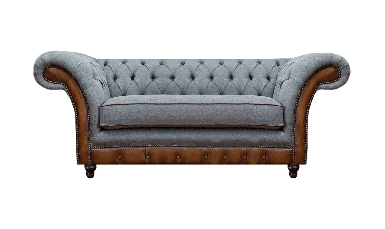 Luxuriöser Chesterfield Hellgrauer 2-Sitzer Polster Designer Sitzmöbel