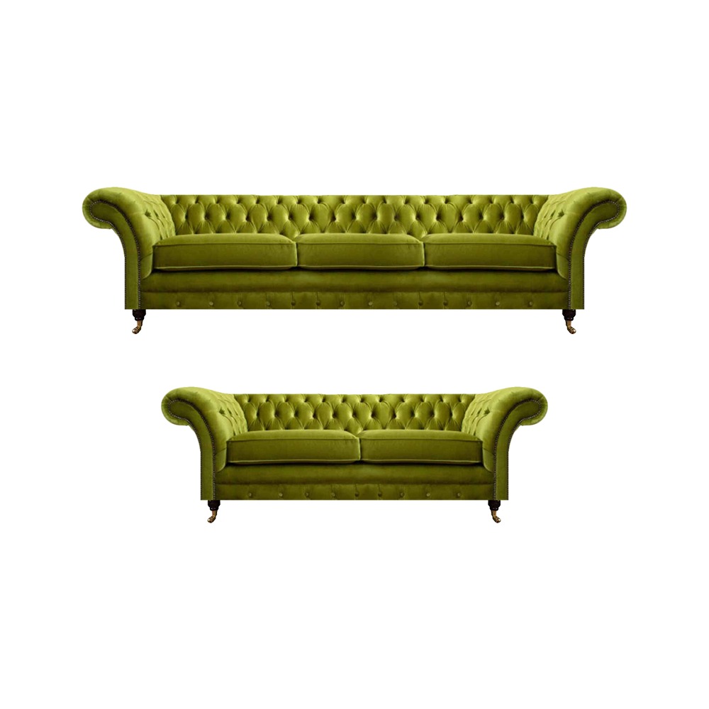 Olivengrüne Chesterfield Sofagarnitur Wohnzimmer Komplette Textil Möbel