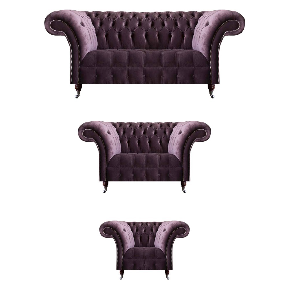 Schicke Chesterfield Lila Sofagarnitur Sitzset 3-Sitzer 2-Sitzer Sessel