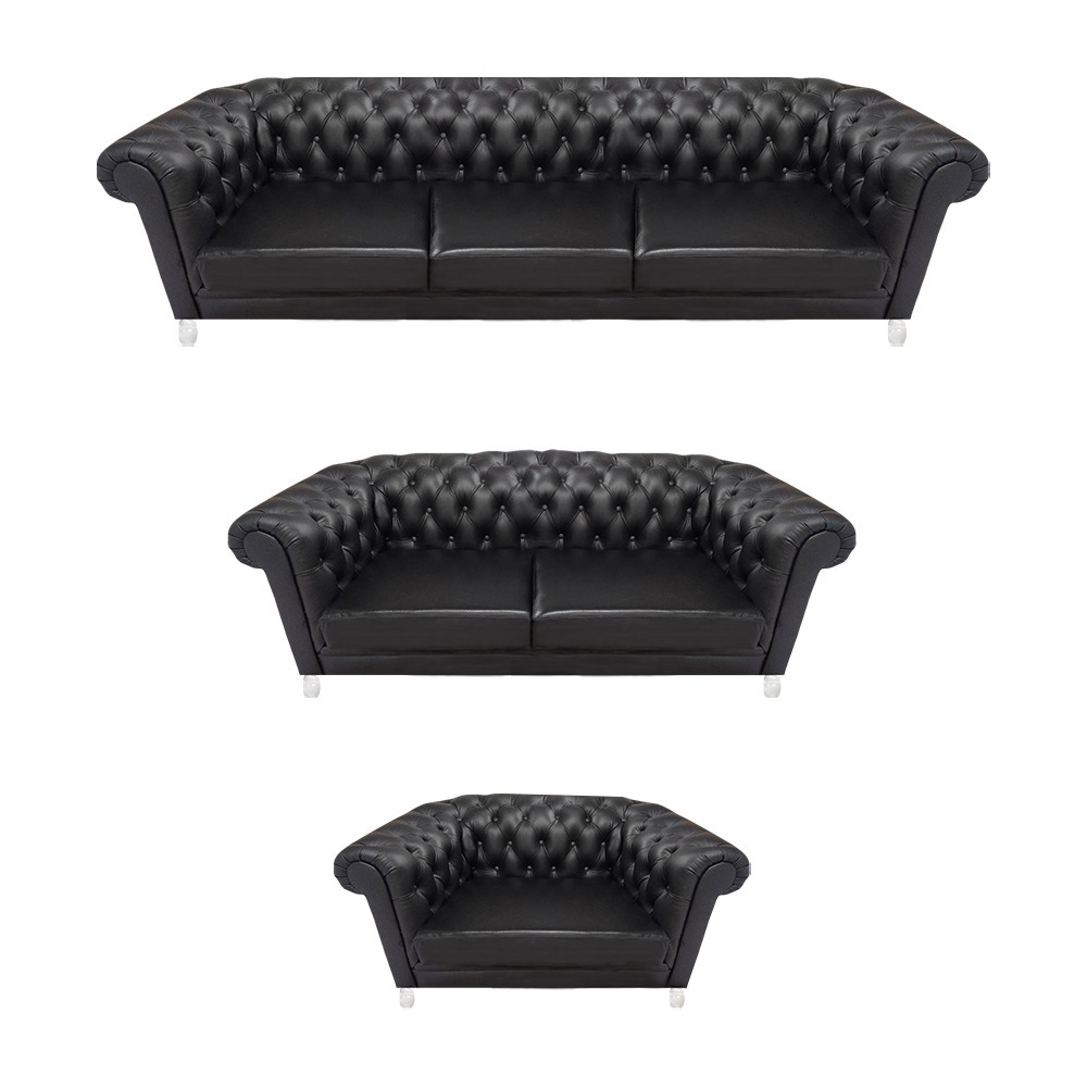 Schwarze Chesterfield Ledergarnitur Designer Sofas Wohnzimmer Sessel
