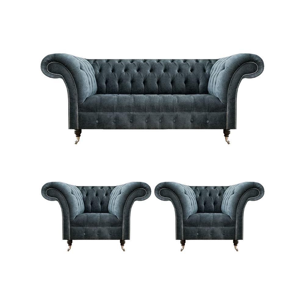 Stilvolle Chesterfield Couchgarnitur Designer Polstersofas 2x Sessel