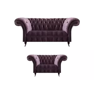 Komplette Lila Chesterfield Sitzgarnitur Textil Dreisitzer 2-Sitzer 2tlg