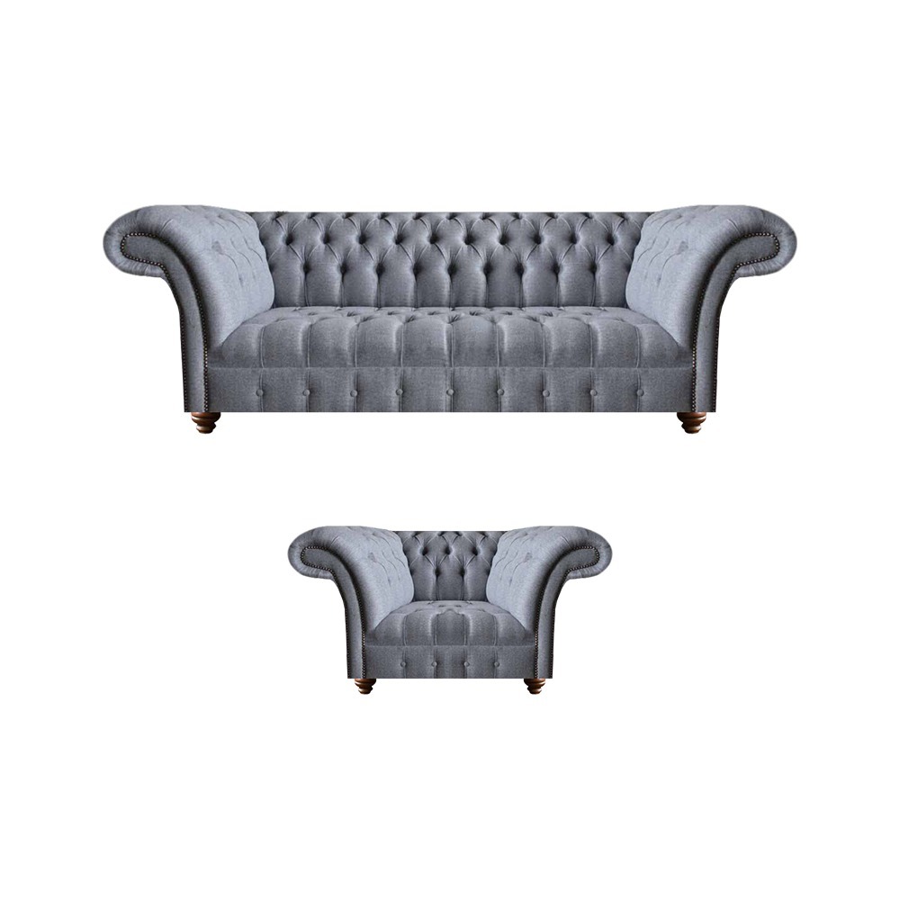 Chesterfield Designer Graue Polstergarnitur Moderne Textilcouchen 2tlg