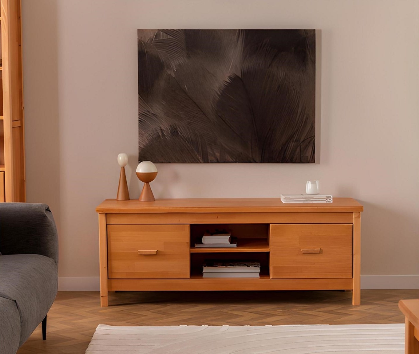 Eleganter Brauner TV Ständer Holz Fernsehtisch Wohnzimmer Luxuriöser RTV