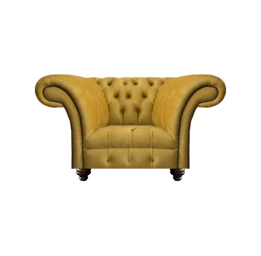 Gelber Chesterfield Lehnsessel Wohnzimmer Einsitzer Textil Edler Sessel