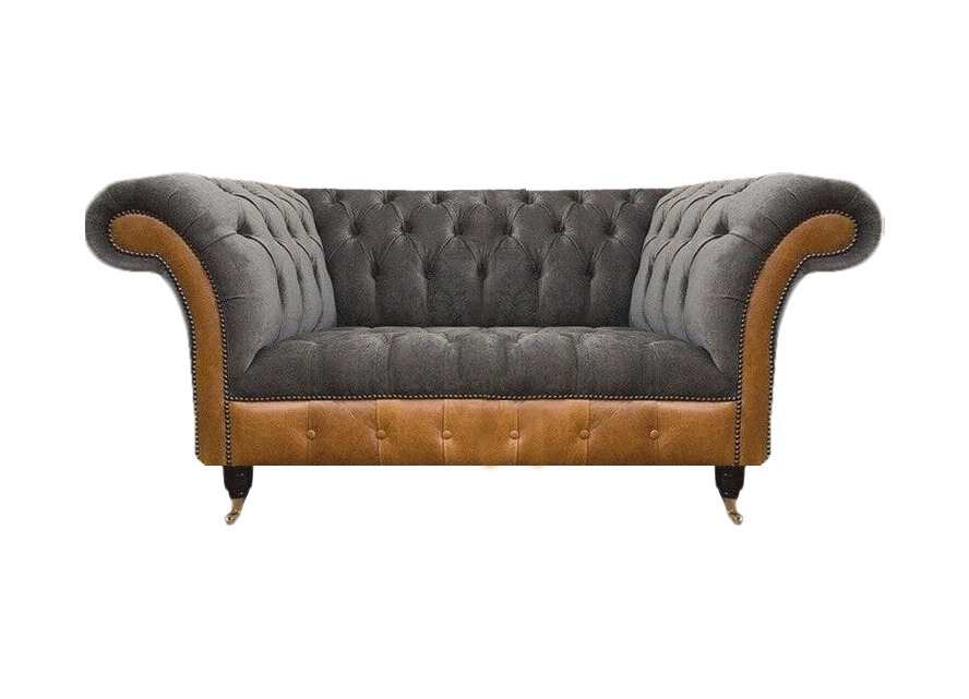Grauer Exklusiver Chesterfield Zweisitzer Komfortable Textil Edle Sofas