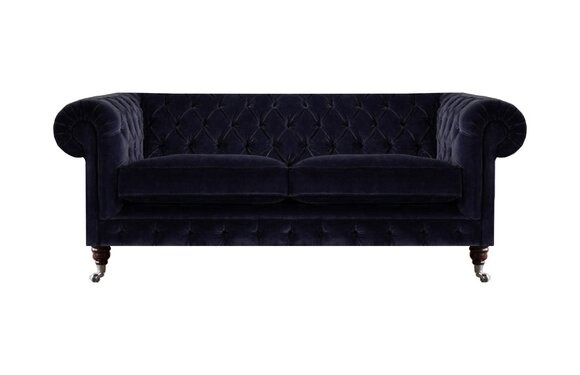 Dunkelblauer Chesterfield Zweisitzer Wohnzimmer Edles Stoffsofa Couch