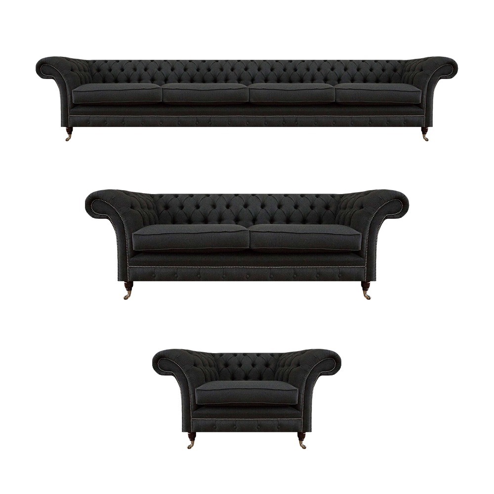 Schwarze Chesterfield Sofagarnitur Designer Zweisitzer Viersitzer Couch