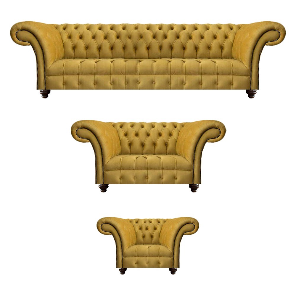 Gelbe Chesterfield Couchen Luxuriöse Wohnzimmer Textil Couchen 3tlg Set
