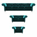 Grüne Chesterfield Textil Garnitur Wohnzimmer Designer Sofa Set 3tlg