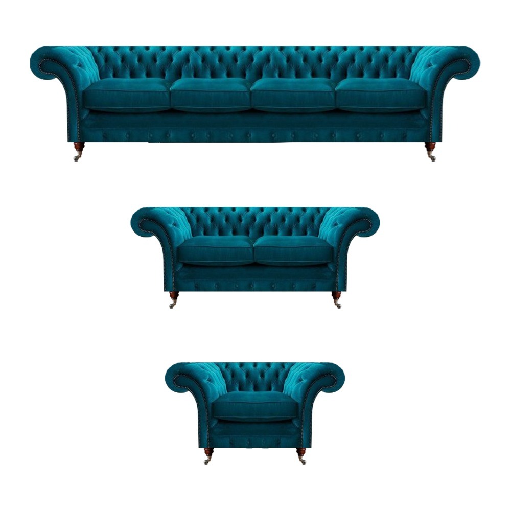 Chesterfield Türkis Designer Sofas Luxuriöse Wohnzimmer Stoff Couchen