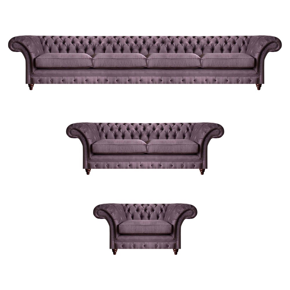 Chesterfield Lila Garnitur Komplettes Sofa Set Moderne Sitzmöbel 3tlg