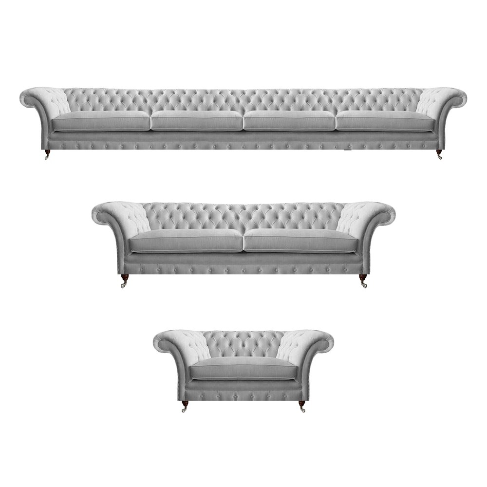 Moderne Chesterfield Weiße Polstergarnitur Designer Sitzmöbel 3tlg Set
