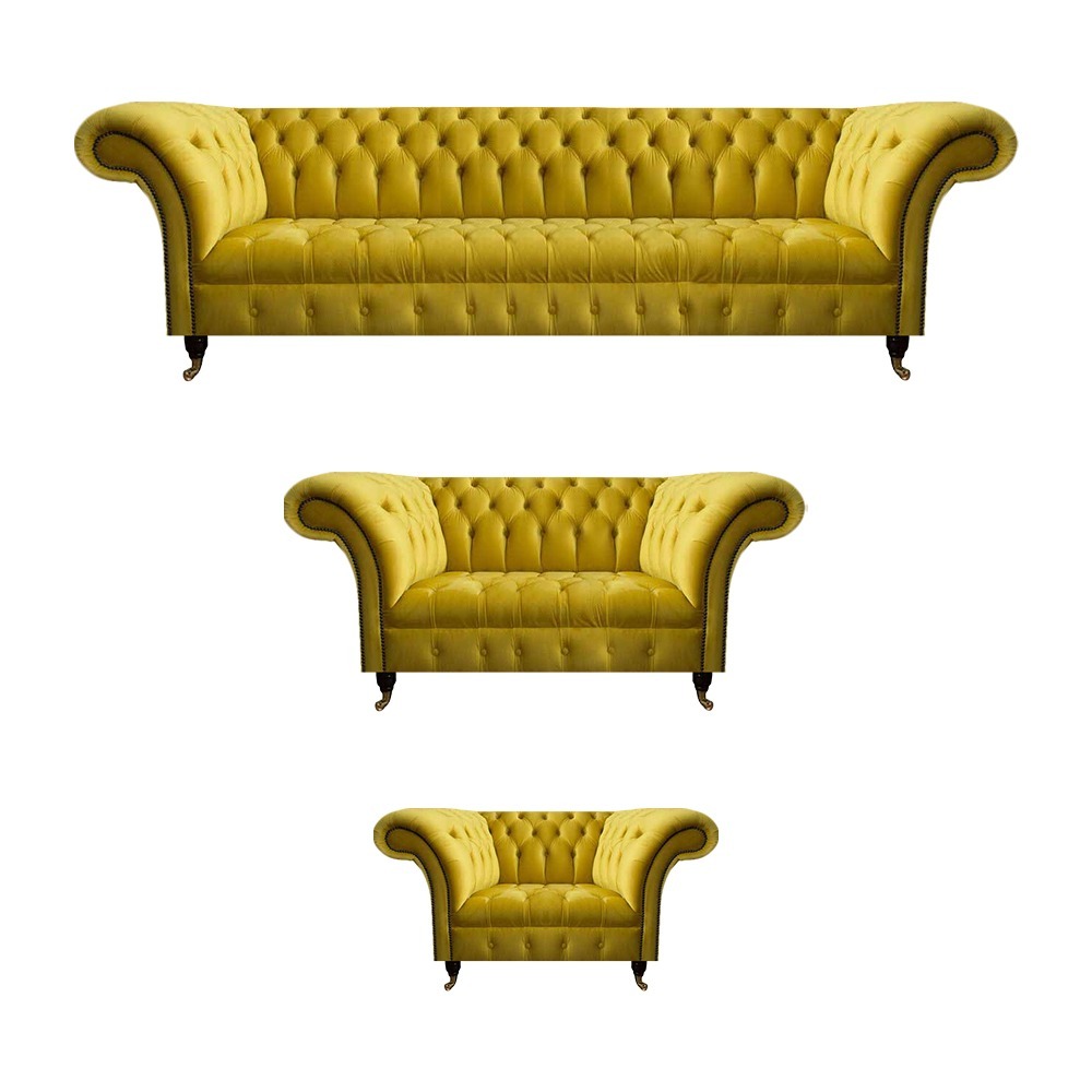 Gelbe Designer Chesterfield Sitzmöbel Wohnzimmer Textil Couchen 3tlg