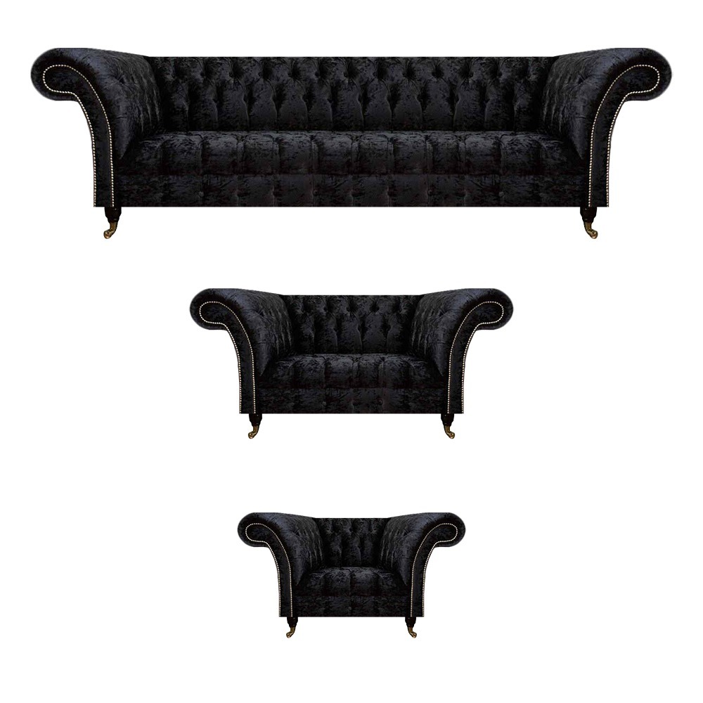 Chesterfield Schwarze Polstergarnitur Designer Wohnzimmer Couchen 3tlg