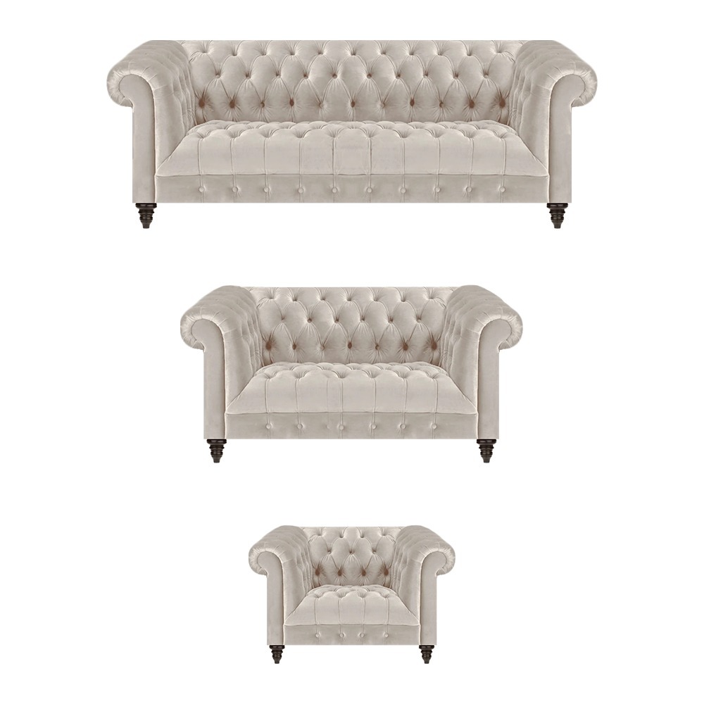 Moderne Chesterfield Weiße Sofagarnitur Edle Polstersofas Sessel 3tlg