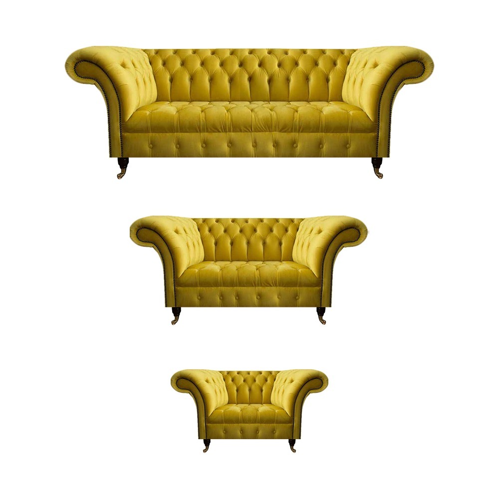Wohnzimmer Gelbe Chesterfield Couchgarnitur Modernes 3tlg Polster Set