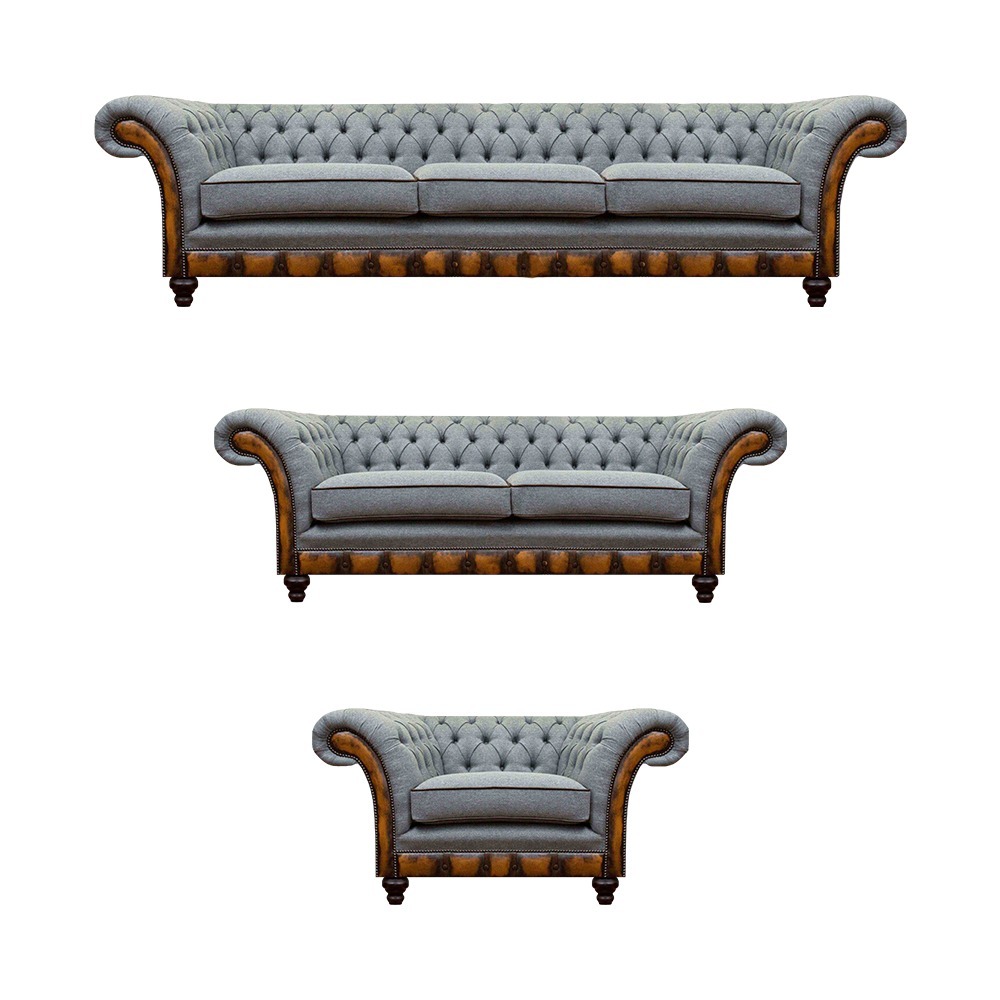 Chesterfield Hellgraue Polstermöbel Wohnzimmer Sofagarnitur Edles Set