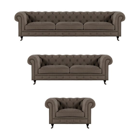 Graue Chesterfield Sitzmöbel Eleganter Dreisitzer Edler Lehnsessel 3tlg