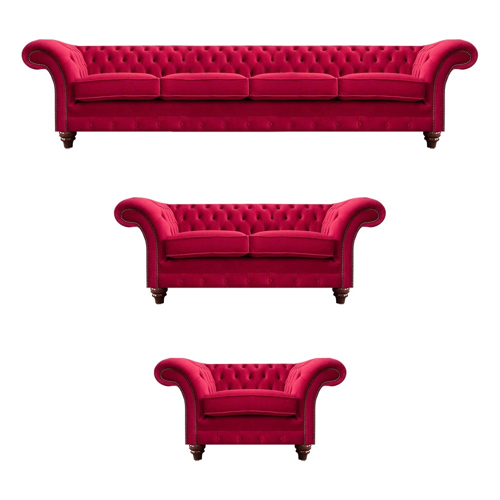 Rote Chesterfield Couchgarnitur Moderne Wohnzimmer Polstersofas 3tlg