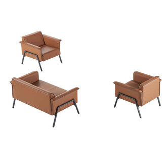 Braunes Arbeitszimmer Set Luxuriöser Zweisitzer Edle 2x Sessel 3tlg