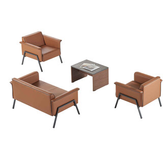Braune Büro Einrichtung Designer Leder Sessel Luxuriöser 2-Sitzer Tisch