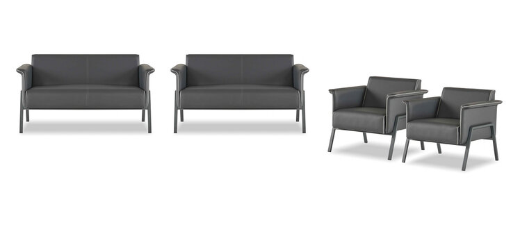 Dunkelgraue Arbeitszimmer Garnitur 2x Textil Sessel 2x Zweisitzer Möbel