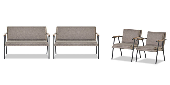 Graues Arbeitszimmer Set 2x Zweisitzer Designer Polster Lehnsessel 4tlg