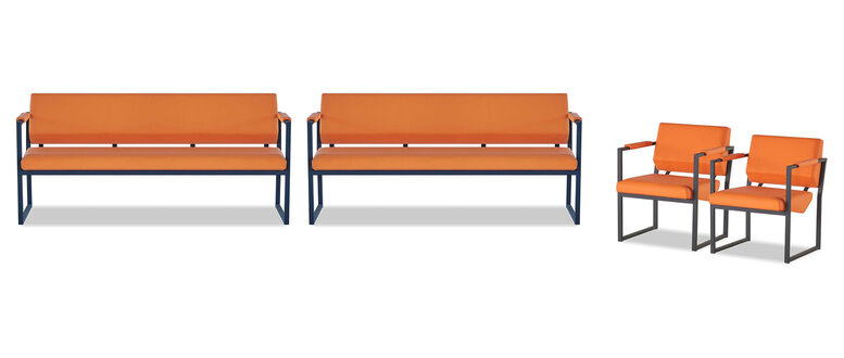 Orange-Schwarze Arbeitszimmer Sitzmöbel Kunstleder Bänke 2x Lehnsessel