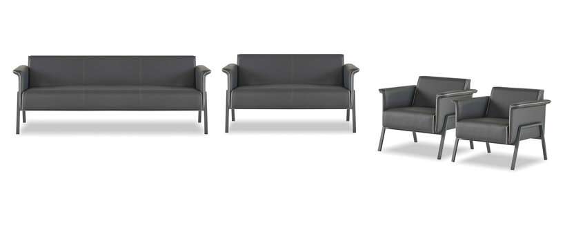 Dunkelgraue Arbeitszimmer Sessel Textil Sitzbank Dreisitzer 2-Sitzer