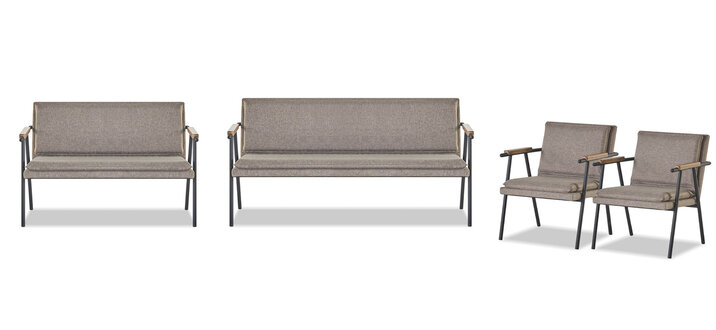Arbeitszimmer Sitzmöbel Grauer Dreisitzer 2-Sitzer 2x Textil Sessel 4tlg