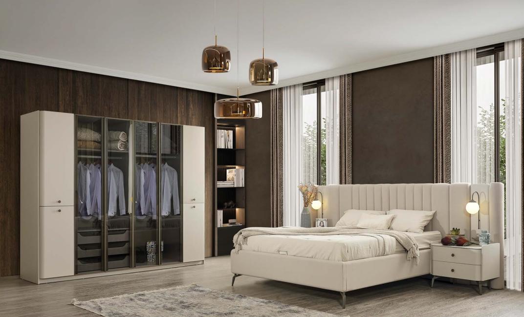 Moderne Schlafzimmer Möbel Designer Schlafbett Holz 2x Nachttische 4tlg
