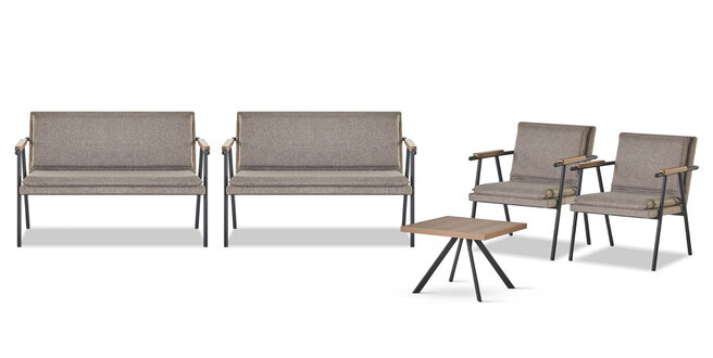 Bürogarnitur Designer Graue 2-Sitzer Moderne 2x Textil Sessel 4tlg Set