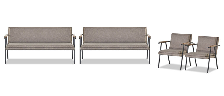 Arbeitszimmer Garnitur Polster 2x Dreisitzer Designer 2x Textil Sessel
