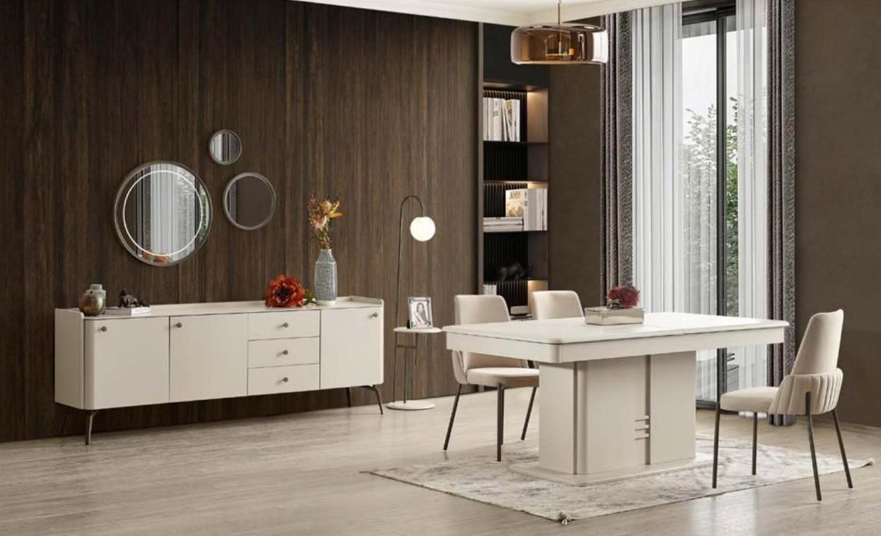 Weiße Esszimmer Garnitur Designer Essgruppe 6x Polsterstühle Anrichte