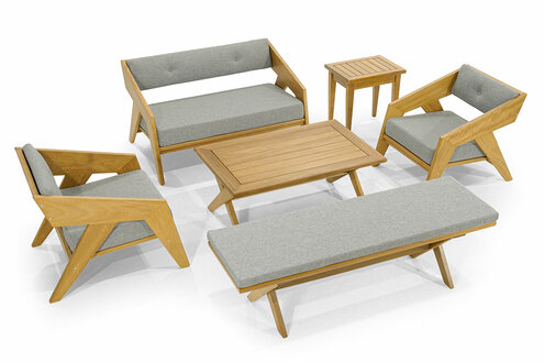 Stilvolle Hellgraue Gartenmöbel Designer Sitzbank Beistelltisch 2 Sessel
