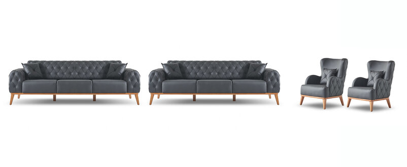 Schwarzes Arbeitszimmer Set Luxuiöse 2x 3-Sitzer Edle 2x Sessel 4tlg