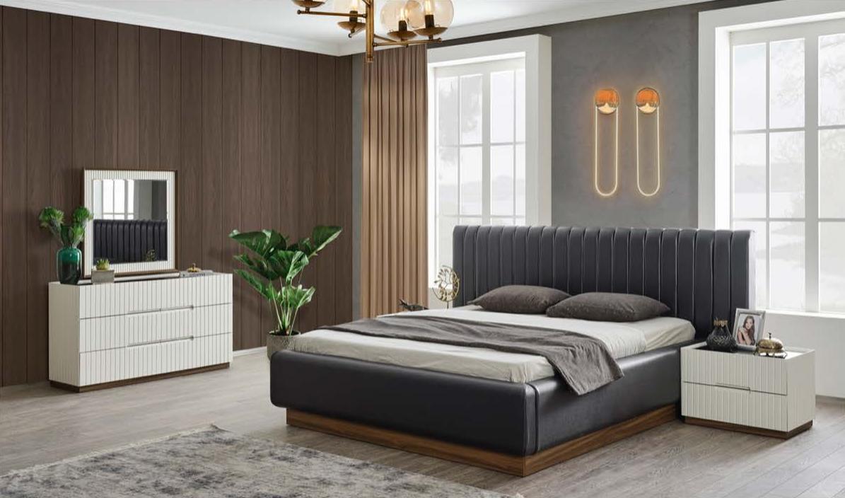 Schwarz-Weiße Komplette Schlafzimmer Garnitur Edles Bett 2x Nachttische