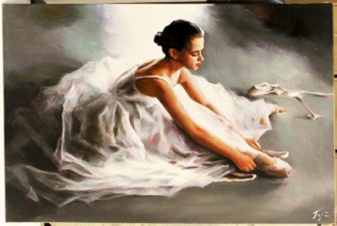 „Ballerina in Weiß“ Handarbeit Ölbilder Gemälde Leinwand Ölbild G116463