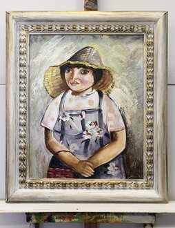 "Mädchen mit Strohhut" Handarbeit Ölbilder Gemälde Leinwand G118175
