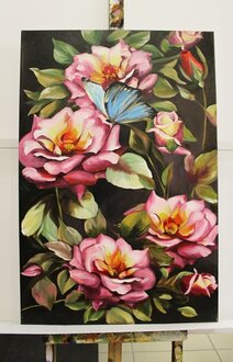 "Rosen und Schmetterling" Handarbeit Ölbilder Gemälde Leinwand G116892