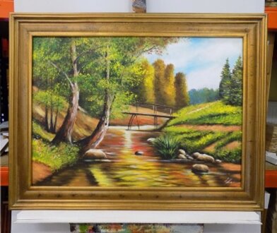 „Ruhe am Fluss“ Handarbeit Ölbilder Gemälde Leinwand Ölbild Bild G118062