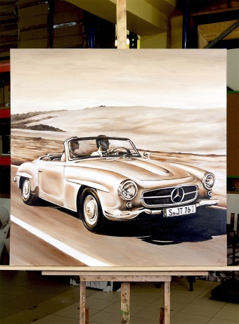„Mercedes auf der Straße“ Handarbeit Ölbilder Gemälde Leinwand G118635