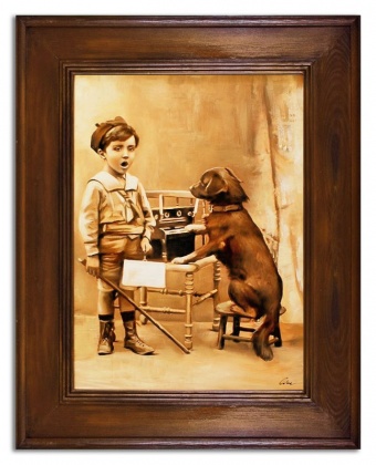 Jungen mit Hund Handarbeit Ölbilder Gemälde Leinwand Ölbild Bild G15844
