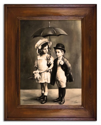 Kinder mit Regenschirm Handarbeit Ölbilder Gemälde Leinwand Ölbild G06704