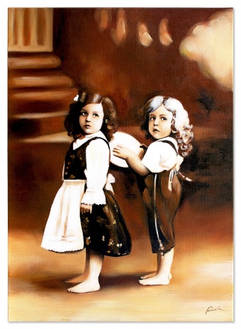 „Zwei Kinder im Vintage-Stil“ Handarbeit Ölbilder Gemälde Leinwand G16486