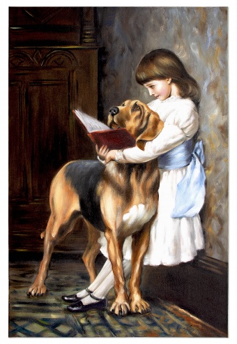 „Mädchen mit Hund“ Handarbeit Ölbilder Gemälde Leinwand Ölbild G120380