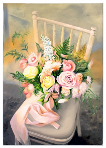 „Blumenstrauß auf Stuhl“ Handarbeit Ölbilder Gemälde Leinwand G119296